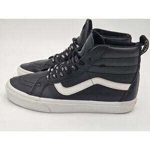 Vans Sk8 Hi Mid Leather Black Skate Shoes Mens 8 Womens 9.5